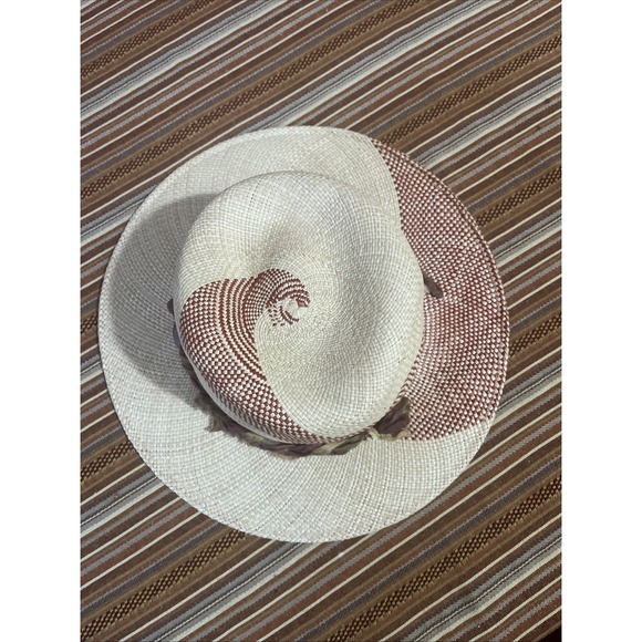 Frances Grey Hand Woven Straw Panama Hat Two Tone Cream Brown Wide Brim Fedora - Picture 11 of 14